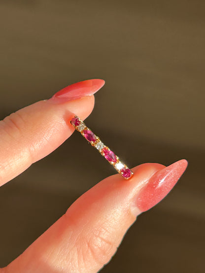 Vintage 18k Gold Ruby Marquise and Diamond Stacking Ring