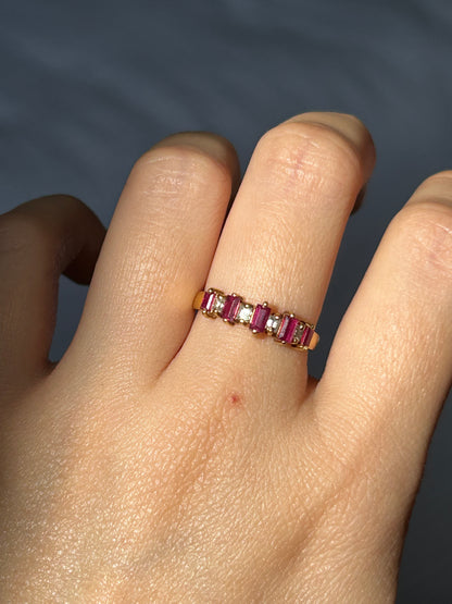 Vintage 18k Baguette Cut Ruby and Diamond Ring