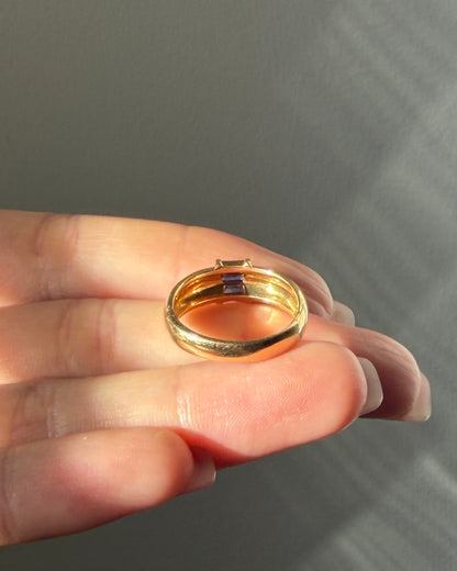 Vintage 18k Gold Tiffany & Co Blue Sapphire Baguette Dome Ring