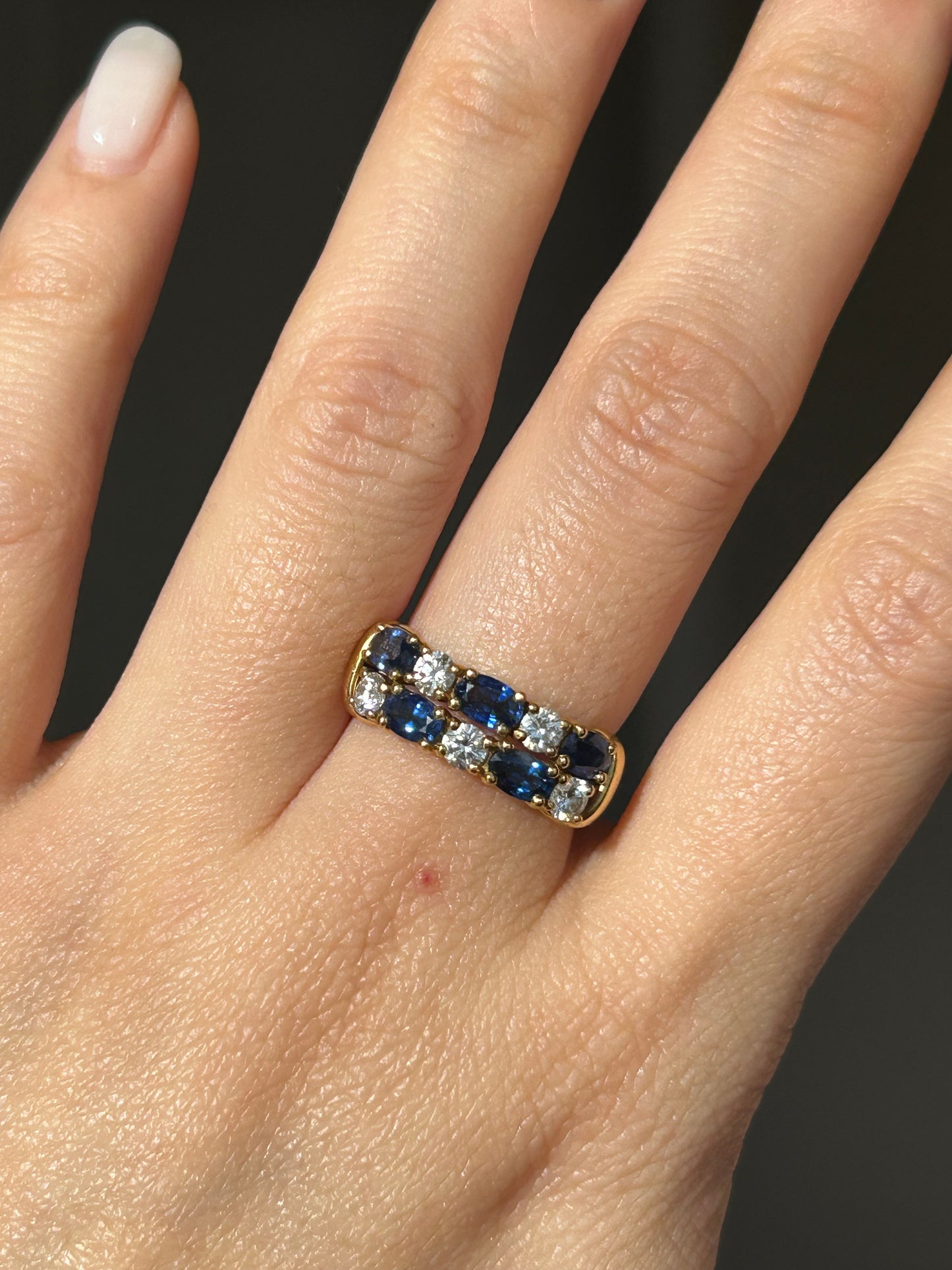 Vintage 18k Gold Sapphire and Diamond Double Row Ring