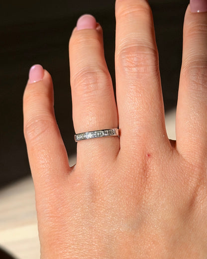 Dainty Vintage Platinum Carre Cut Diamond Stacking Band