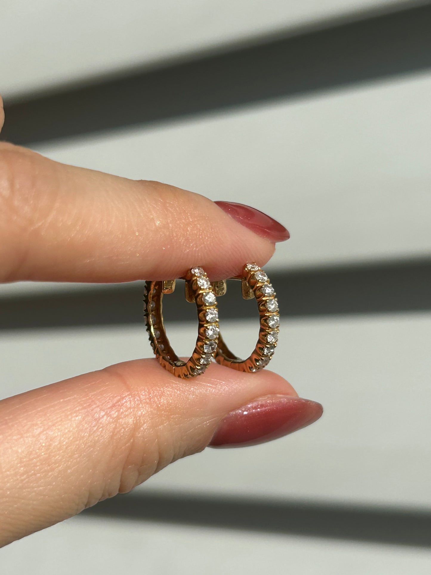 Vintage 18k Gold Small Diamond Hoop Earrings