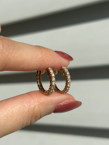 Vintage 18k Gold Small Diamond Hoop Earrings