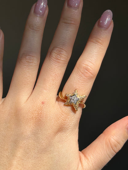 Vintage 18k Gold Diamond Star Ring - Celestial Motif Size 6.75