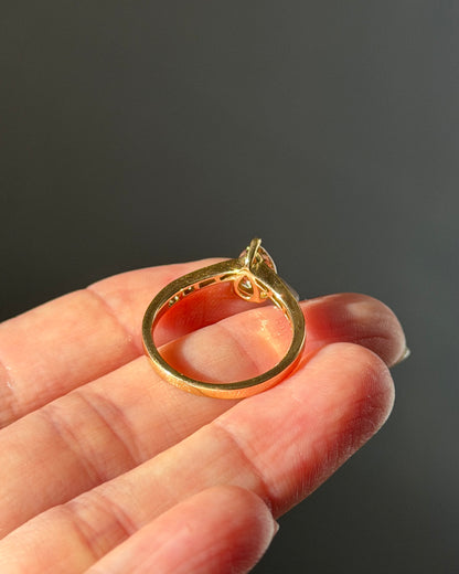 Vintage 18k Gold 1.11ct Dark Chocolate Brown Pear Cut Diamond Ring - Brown Baguette Diamond Shoulders