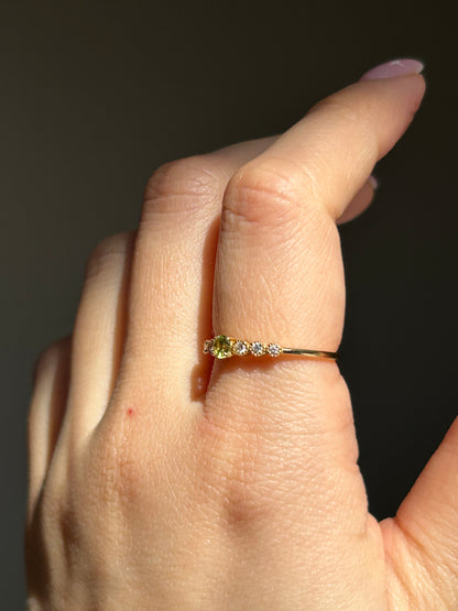 Modern Pre-loved 18k Demantoid Green Garnet and Diamond Ring - Dainty Stacking Band