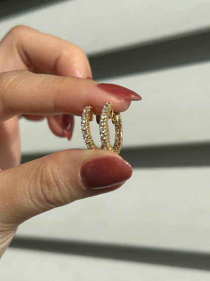 Vintage 18k Gold Small Diamond Hoop Earrings