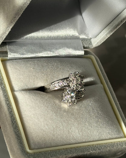 Vintage Platinum 1.0 CTW Diamond Flower Bypass Ring