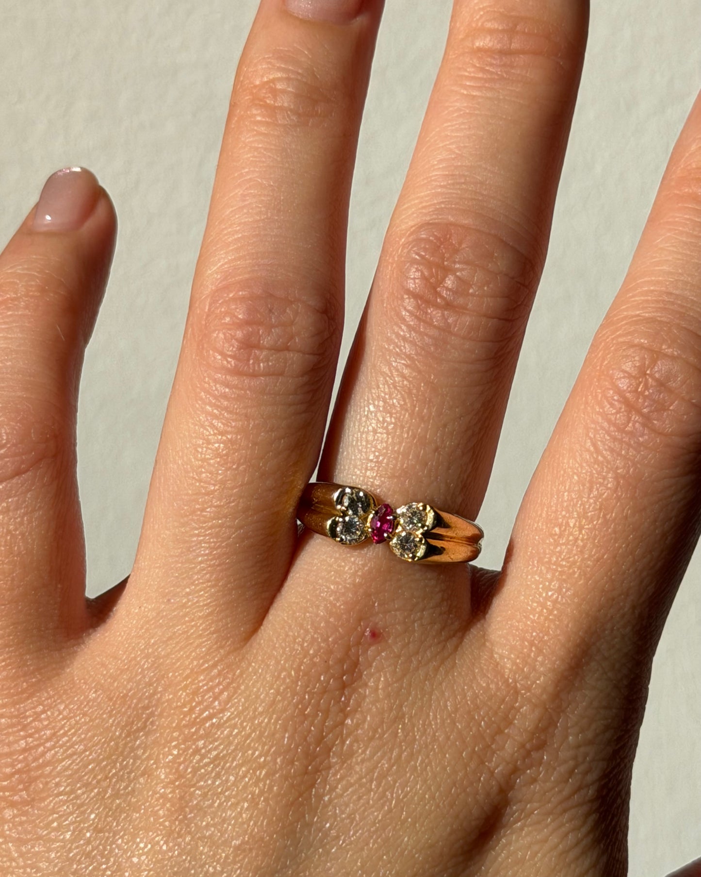 Vintage 18k Gold Diamond and Ruby Butterfly Ring