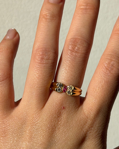 Vintage 18k Gold Diamond and Ruby Butterfly Ring
