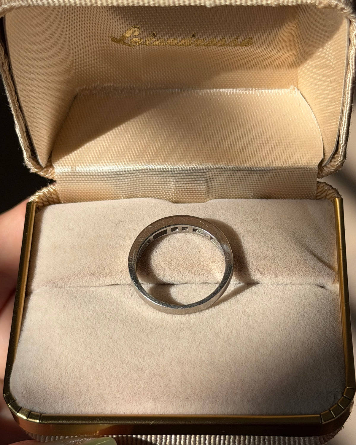 Vintage Platinum Channel Set Carre Cut Diamond Half Eternity Ring