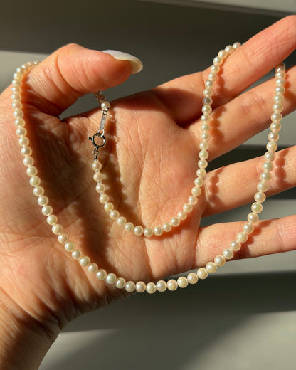 Vintage Petite-Sized Pearl Necklace - 14k WG Clasp
