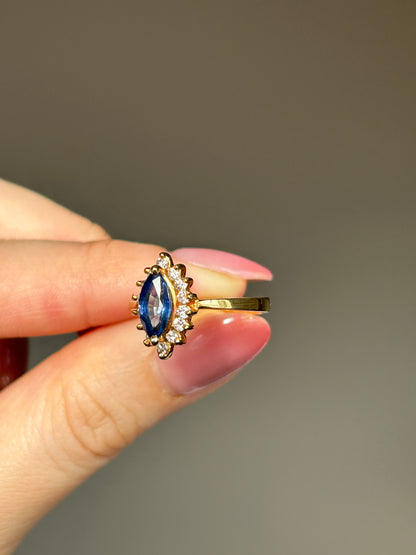 Vintage 18k Sapphire Marquise Diamond Halo Ring