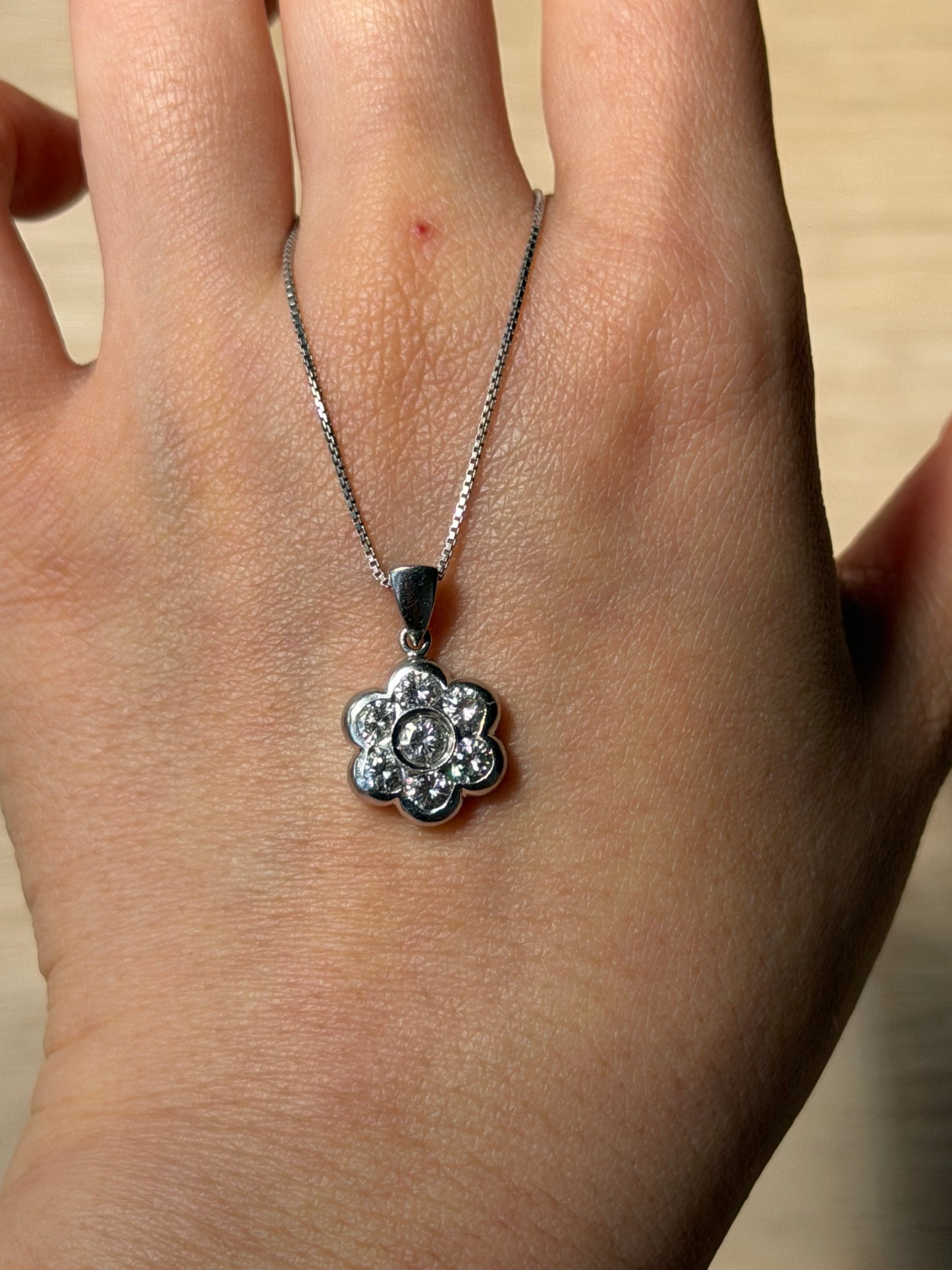 Vintage Platinum Bezel Set Diamond Flower Pendant - 1ctw