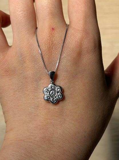 Vintage Platinum Bezel Set Diamond Flower Pendant - 1ctw