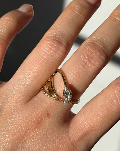 Modern Estate 18k Gold Very Light Brown Marquise Diamond Asymmetric Bypass Ring
