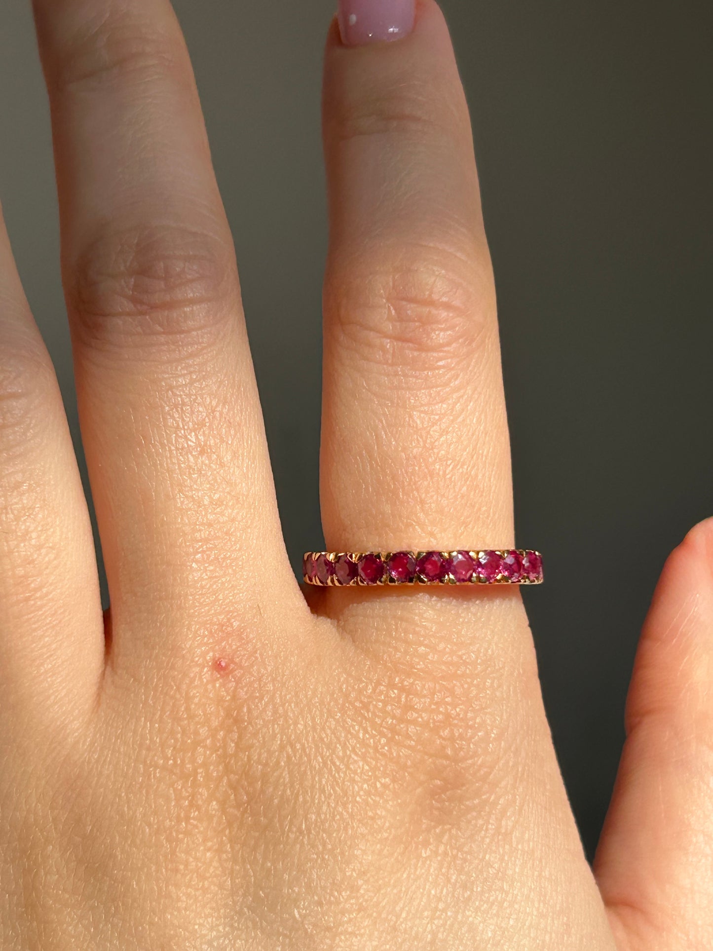 Vintage 18k Gold Ruby 3/4 Eternity Stacking Band