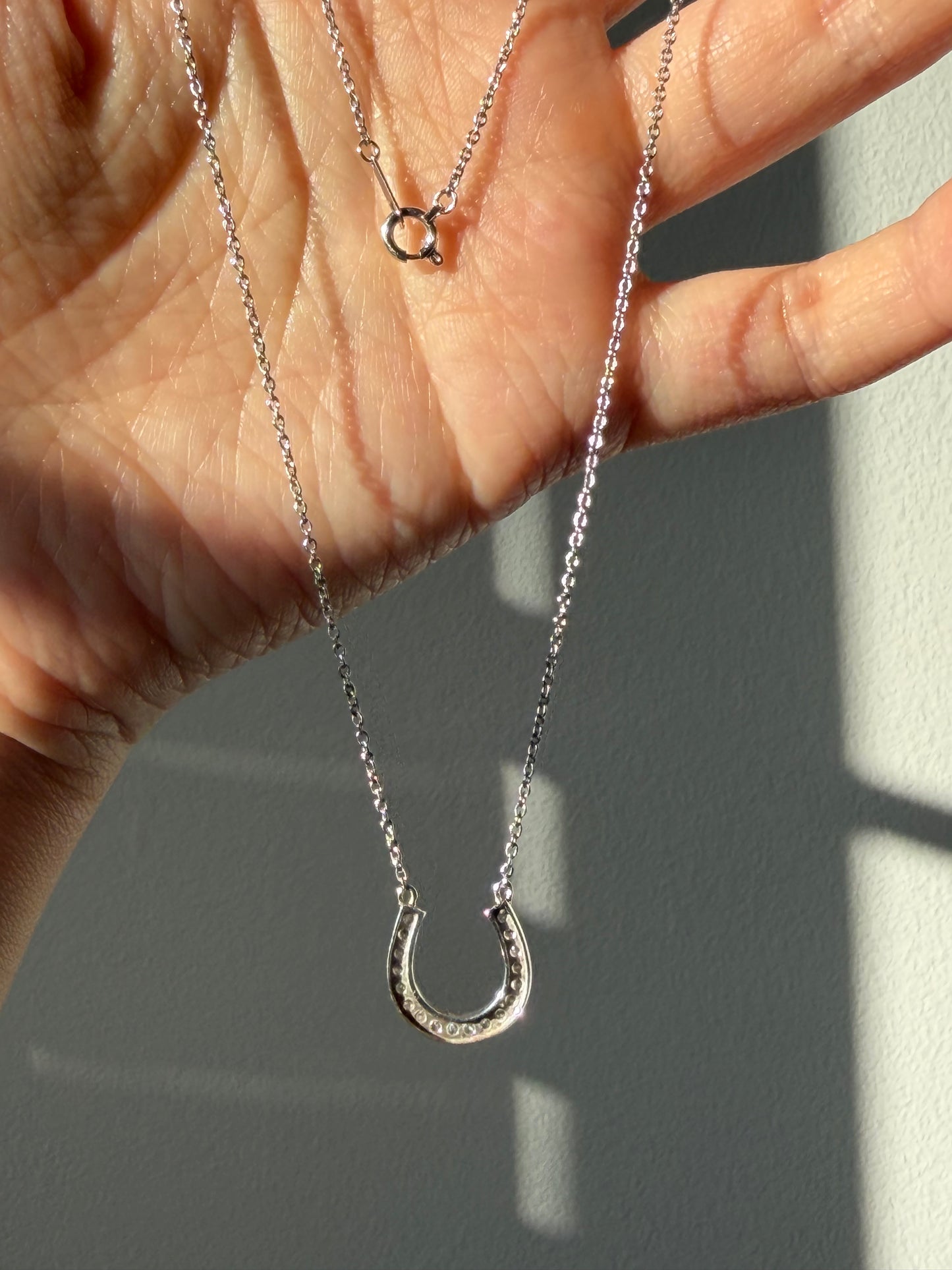 Vintage 18k White Gold Diamond Horseshoe Necklace