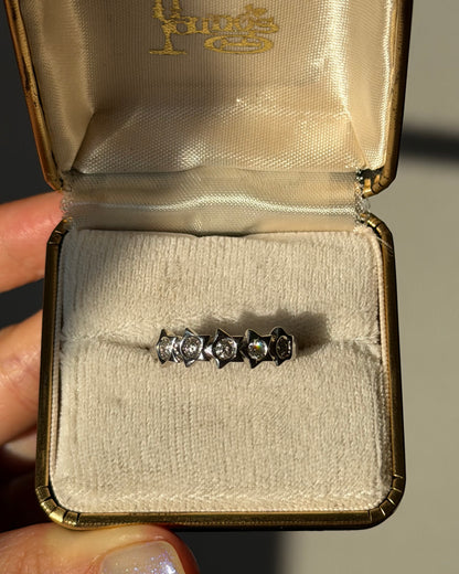 Vintage 14k White Gold Flush Set Diamond Celestial Star Band