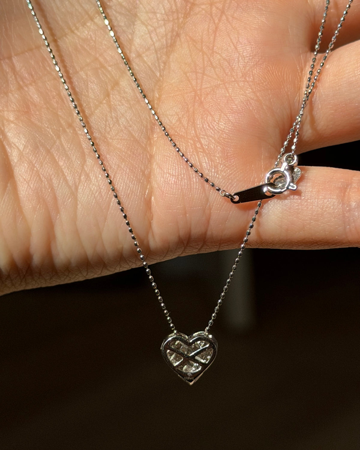 Vintage 18k White Gold Invisible Set Diamond Heart Necklace