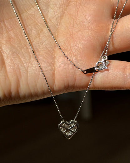 Vintage 18k White Gold Invisible Set Diamond Heart Necklace