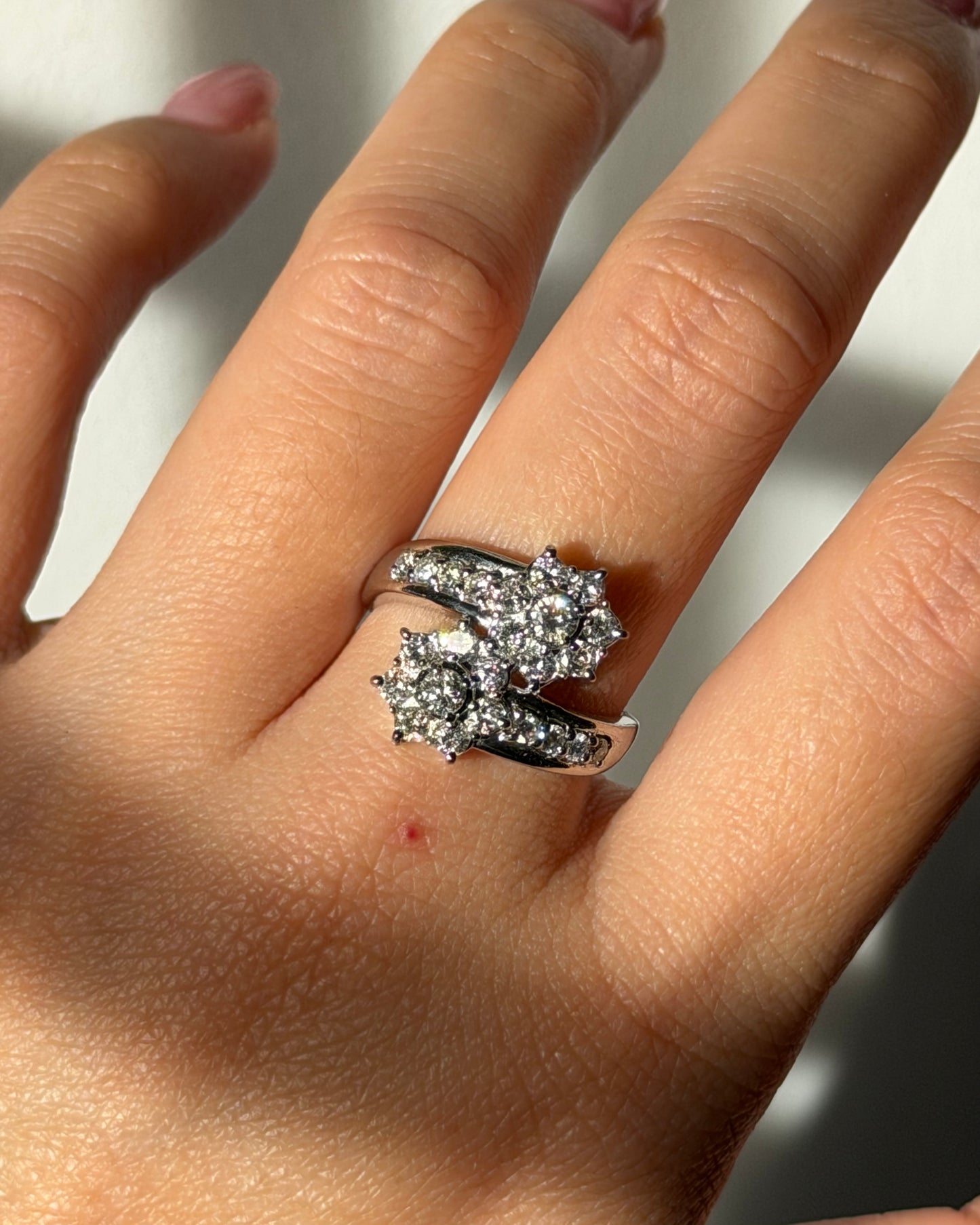 Vintage Platinum 1.0 CTW Diamond Flower Bypass Ring