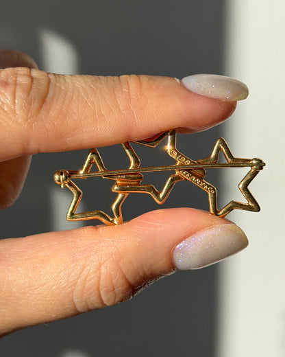 Vintage 18k Gold Tiffany & Co Circa 1985 Triple Star Brooch
