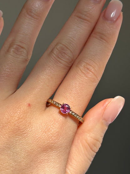 Modern Estate 18k Gold Pink Sapphire with Diamond Accent Ring