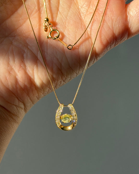Vintage 18k Gold Suspended Yellow Diamond Horseshoe Pendant Necklace