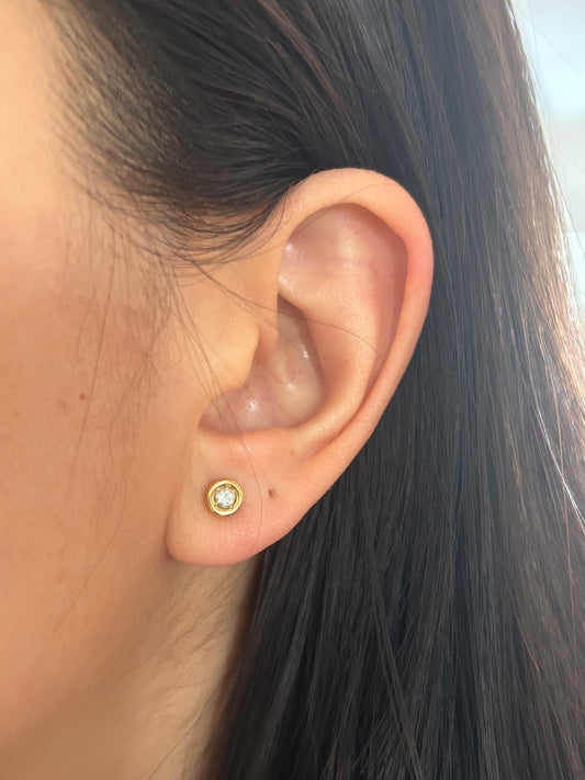 Vintage 18k Bezel Set Diamond Stud Earrings