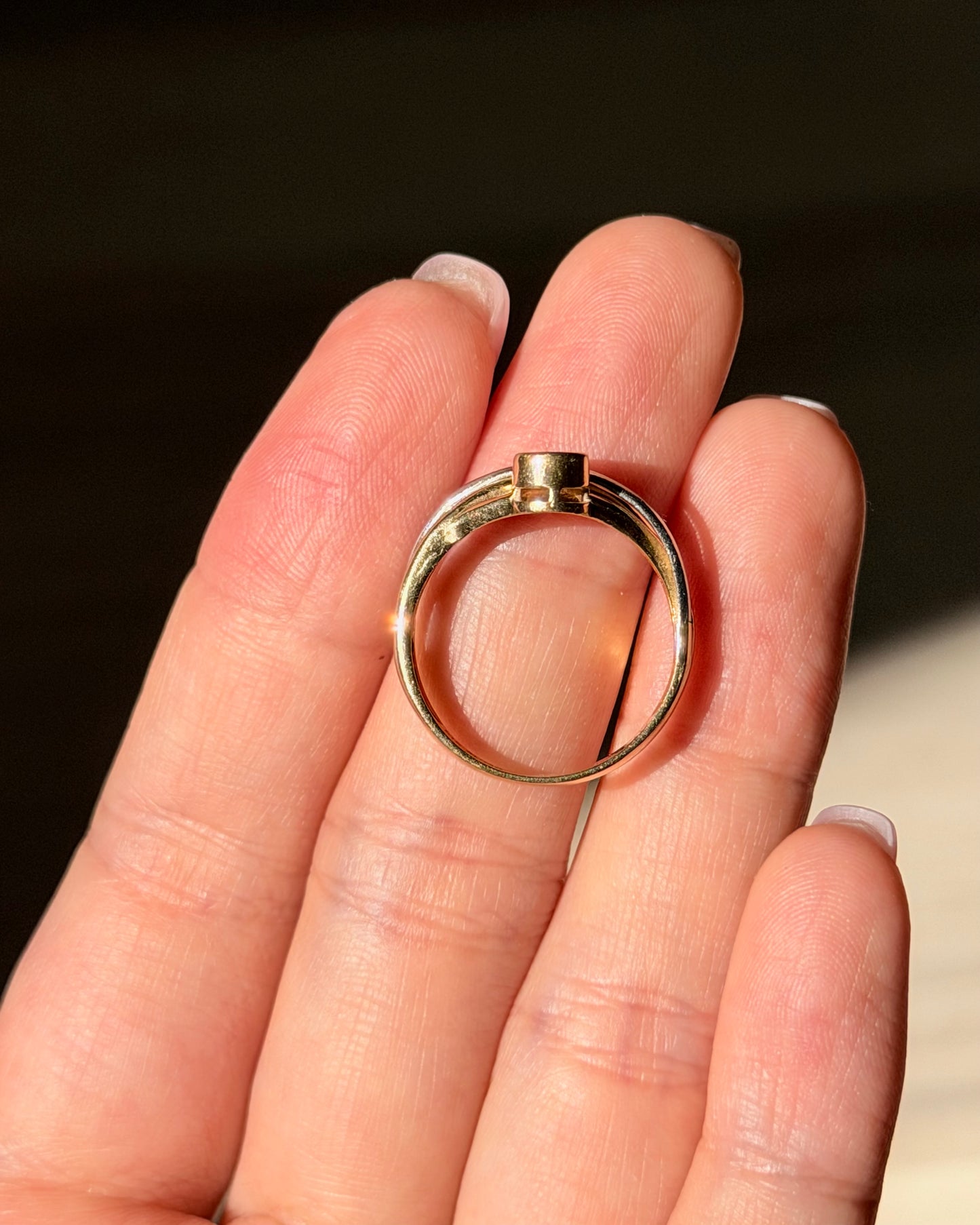 Vintage 18k Gold and Platinum Bezel Set Diamond Crossover Ring