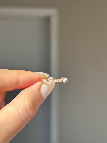 Vintage 18k Pink Gold Diamond Heart Dainty Stacking Band