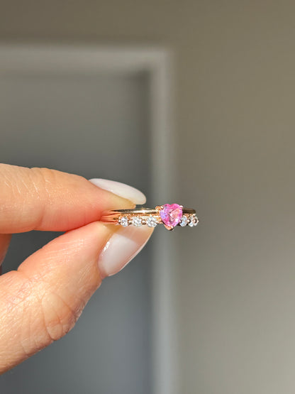 18k Pink Gold Pink Sapphire Heart Ring with Diamonds