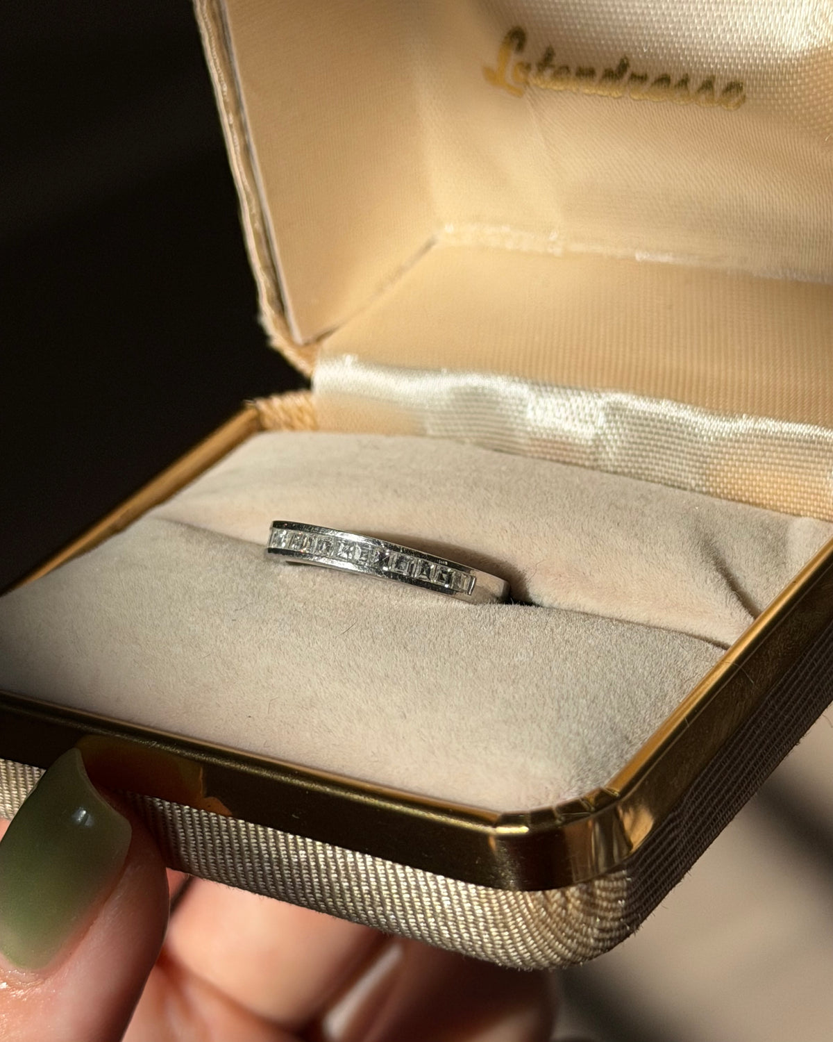 Vintage Platinum Channel Set Carre Cut Diamond Half Eternity Ring