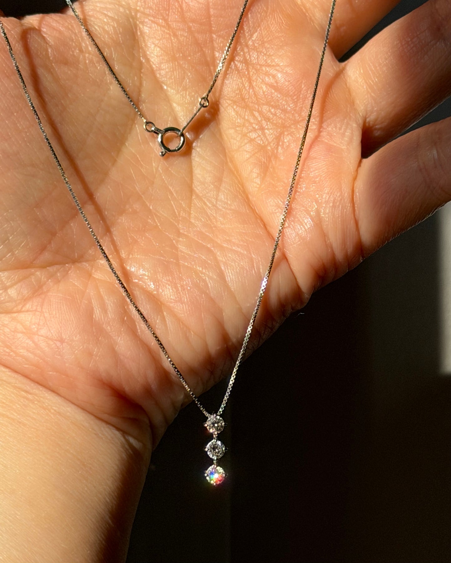 Vintage Platinum Three Stone Diamond Pendant Necklace
