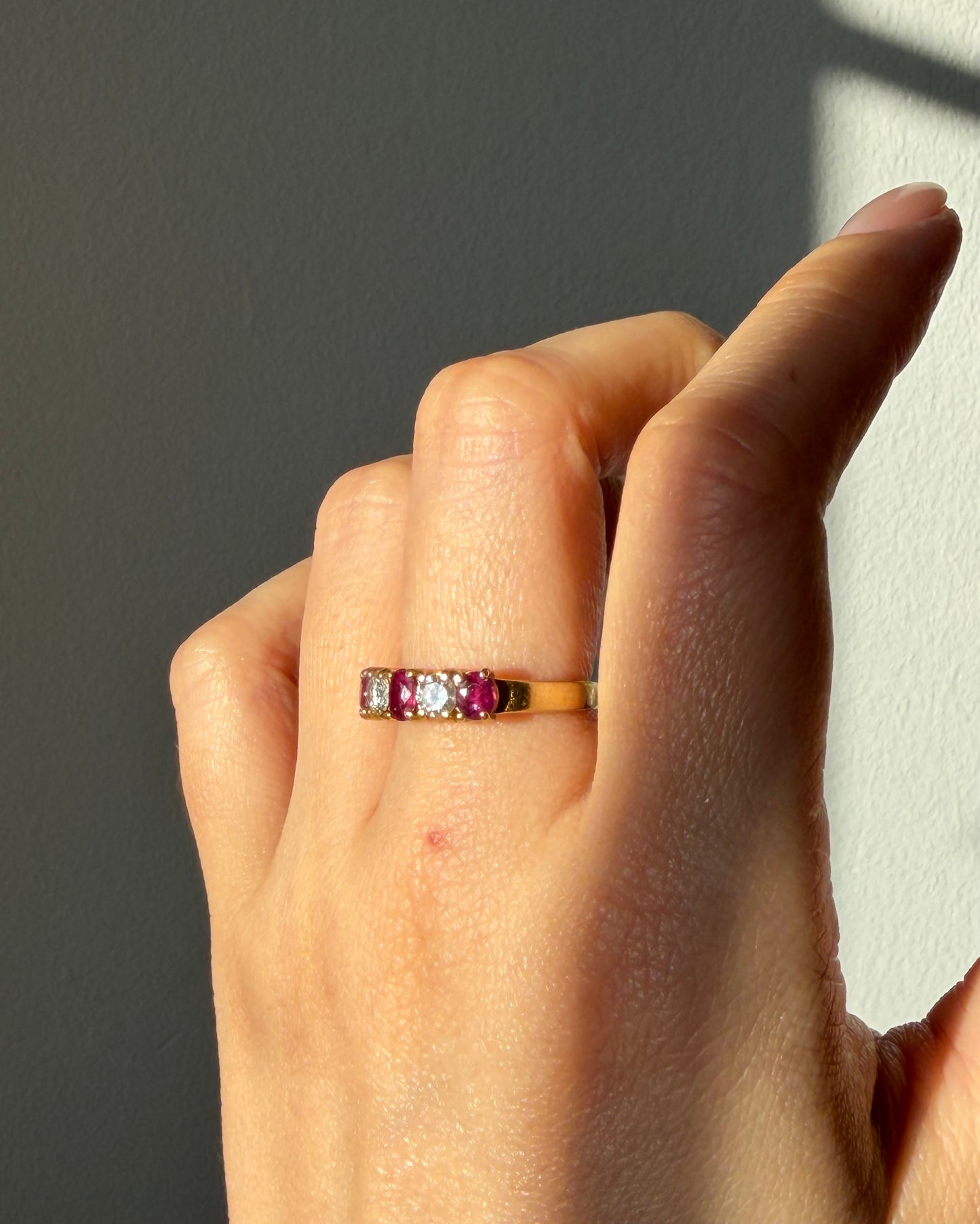 Vintage 18k Oval Ruby and Round Diamond Chunky Band Stackable Ring