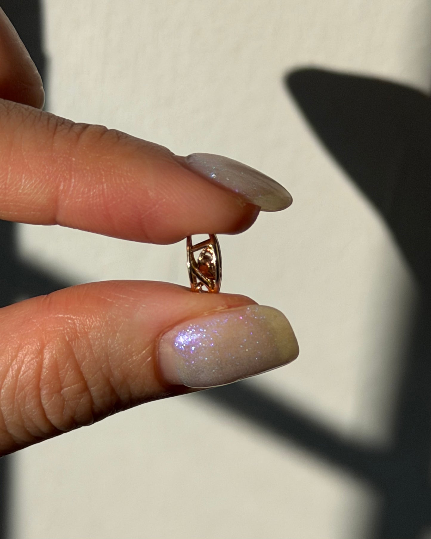 Dainty Vintage 18k Rose Gold Suspended Champagne Diamond Horseshoe Charm Pendant