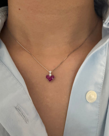 Vintage 18k White Gold Invisible Set Ruby and Diamond Charm Pendant