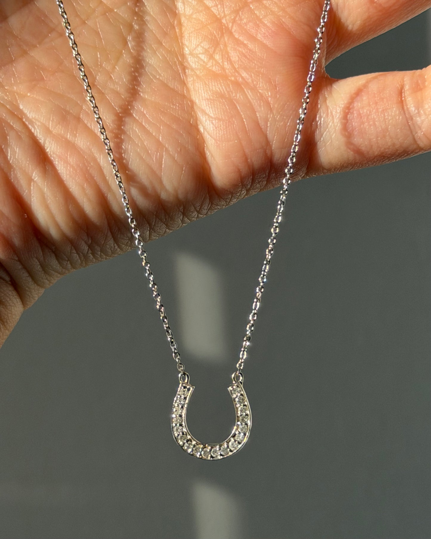 Vintage 18k White Gold Diamond Horseshoe Necklace