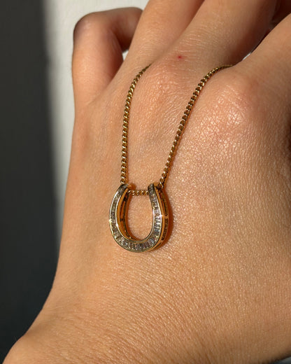 Vintage 18k Gold Baguette Diamond Horseshoe Pendant