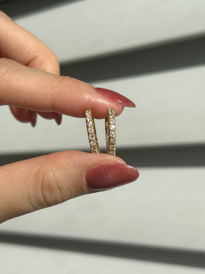 Vintage 18k Gold Small Diamond Hoop Earrings