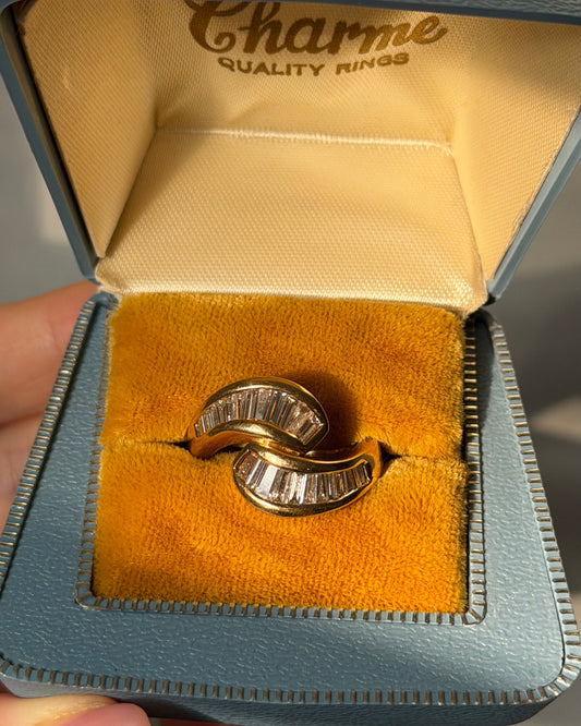 Vintage 18k Gold 1.07CTW Channel Set Baguette Diamond Bypass Ring