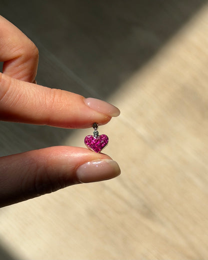 Vintage 18k White Gold Invisible Set Ruby and Diamond Charm Pendant