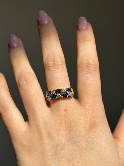 Vintage 18k Gold Sapphire and Diamond Double Row Ring