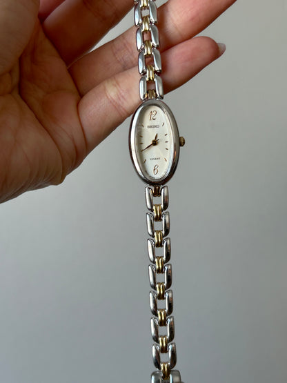 Vintage Y2K Seiko Stainless Steel Two-toned Oval Watch