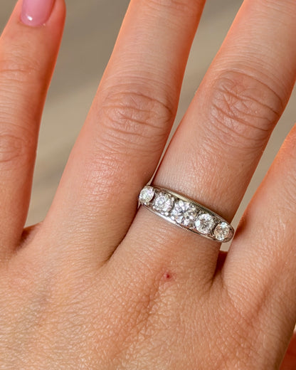 Vintage Platinum 1 CTW Five-Stone Diamond Band - Engraved Shoulder Details