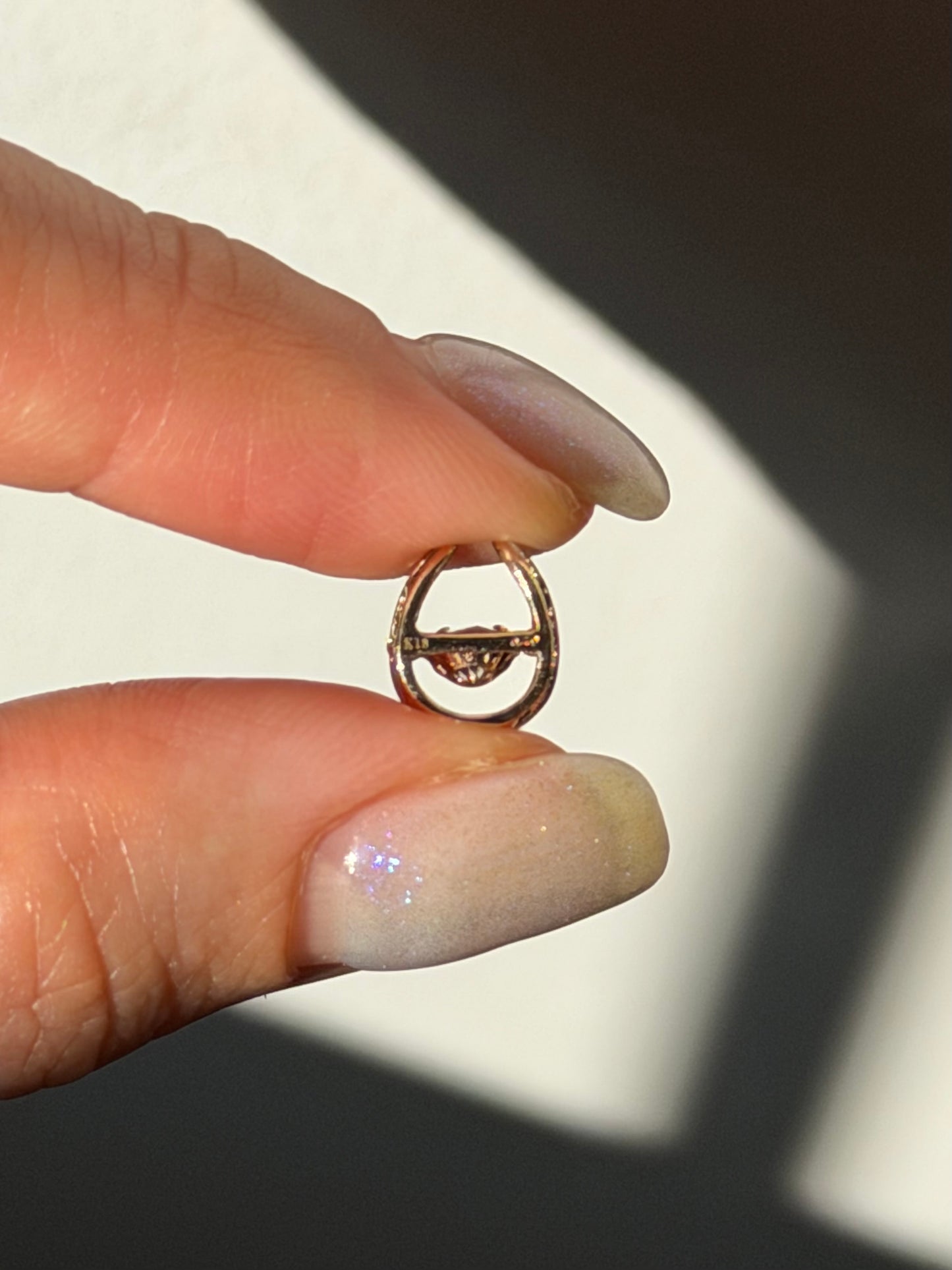 Dainty Vintage 18k Rose Gold Suspended Champagne Diamond Horseshoe Charm Pendant