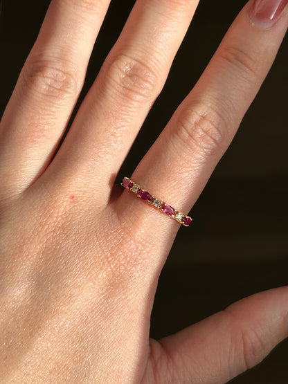 Vintage 18k Gold Ruby Marquise and Diamond Stacking Ring