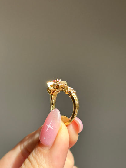 Vintage 18k Gold Pink Sapphire & Diamond Star Celestial Ring - Size 5.25