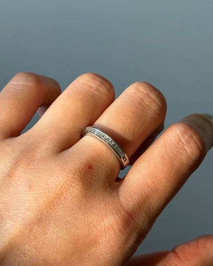 Vintage Platinum Channel Set Carre Cut Diamond Half Eternity Ring